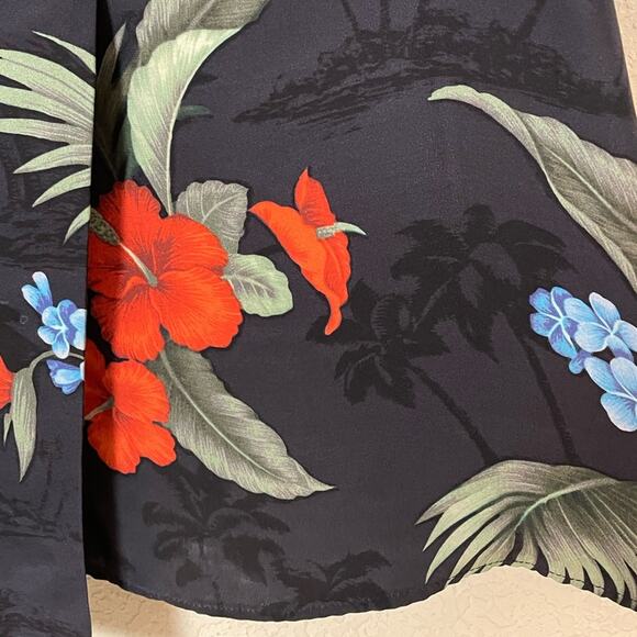 Veda Silk slip mini dress Hawaiian print tropical black wrap draped straps M - Picture 9 of 15